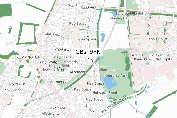 CB2 9FN map - small scale - OS Open Zoomstack (Ordnance Survey)