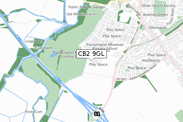 CB2 9GL map - small scale - OS Open Zoomstack (Ordnance Survey)