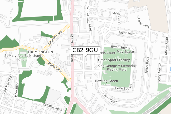 CB2 9GU map - large scale - OS Open Zoomstack (Ordnance Survey)