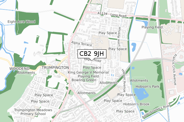 CB2 9JH map - small scale - OS Open Zoomstack (Ordnance Survey)