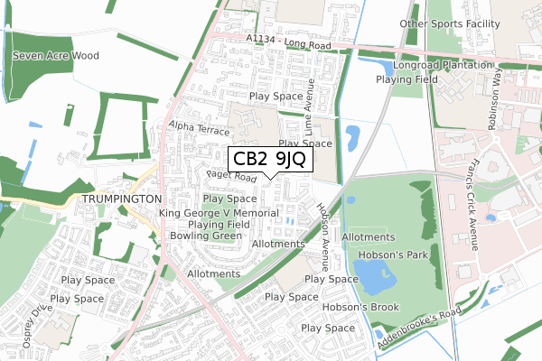 CB2 9JQ map - small scale - OS Open Zoomstack (Ordnance Survey)