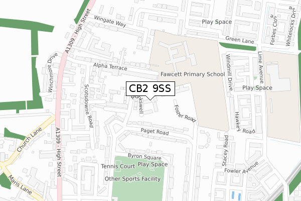 CB2 9SS map - large scale - OS Open Zoomstack (Ordnance Survey)