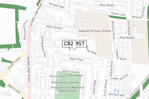 CB2 9ST map - large scale - OS Open Zoomstack (Ordnance Survey)