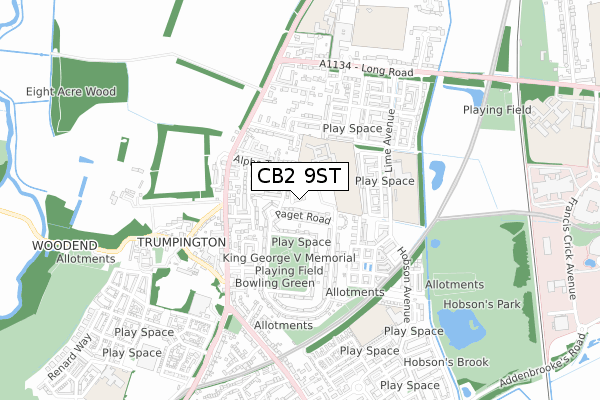 CB2 9ST map - small scale - OS Open Zoomstack (Ordnance Survey)