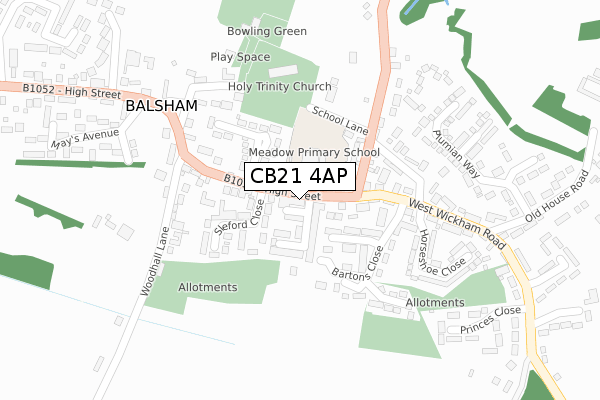 CB21 4AP map - large scale - OS Open Zoomstack (Ordnance Survey)