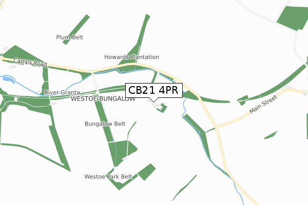 CB21 4PR map - small scale - OS Open Zoomstack (Ordnance Survey)