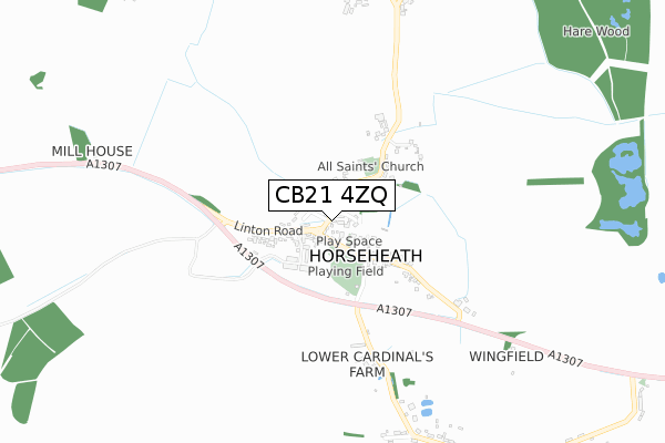 CB21 4ZQ map - small scale - OS Open Zoomstack (Ordnance Survey)