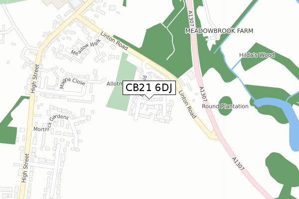 CB21 6DJ map - large scale - OS Open Zoomstack (Ordnance Survey)