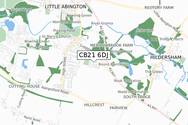 CB21 6DJ map - small scale - OS Open Zoomstack (Ordnance Survey)