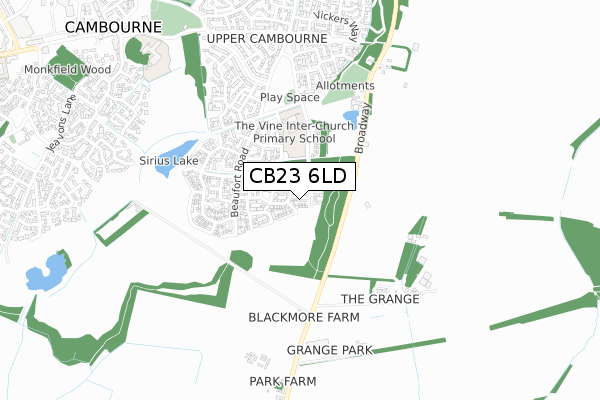 CB23 6LD map - small scale - OS Open Zoomstack (Ordnance Survey)