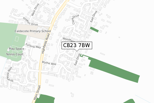 CB23 7BW map - large scale - OS Open Zoomstack (Ordnance Survey)