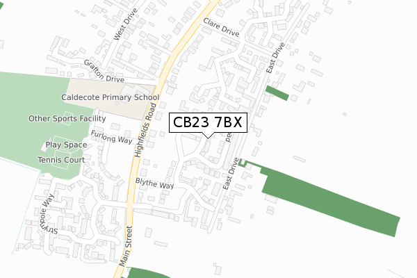 CB23 7BX map - large scale - OS Open Zoomstack (Ordnance Survey)