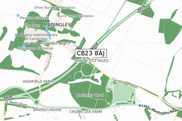 CB23 8AJ map - small scale - OS Open Zoomstack (Ordnance Survey)