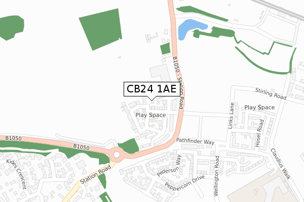 CB24 1AE map - large scale - OS Open Zoomstack (Ordnance Survey)