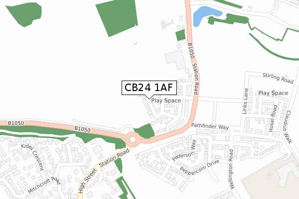 CB24 1AF map - large scale - OS Open Zoomstack (Ordnance Survey)
