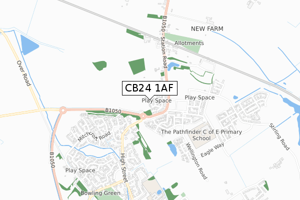 CB24 1AF map - small scale - OS Open Zoomstack (Ordnance Survey)