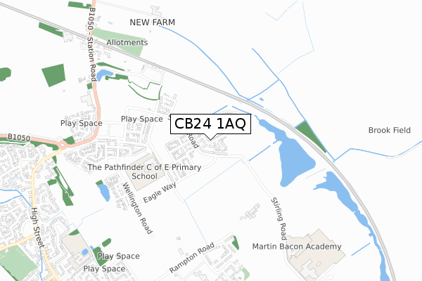CB24 1AQ map - small scale - OS Open Zoomstack (Ordnance Survey)
