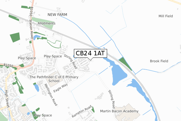 CB24 1AT map - small scale - OS Open Zoomstack (Ordnance Survey)