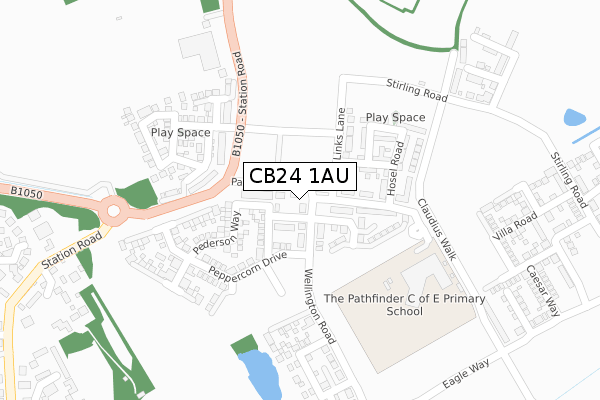 CB24 1AU map - large scale - OS Open Zoomstack (Ordnance Survey)