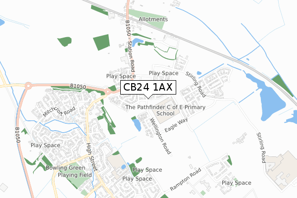 CB24 1AX map - small scale - OS Open Zoomstack (Ordnance Survey)