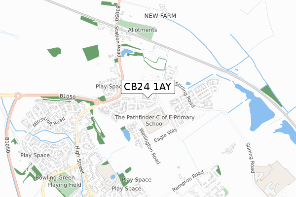 CB24 1AY map - small scale - OS Open Zoomstack (Ordnance Survey)