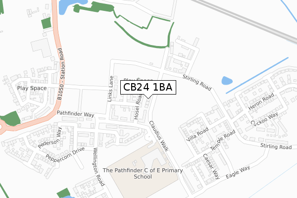 CB24 1BA map - large scale - OS Open Zoomstack (Ordnance Survey)