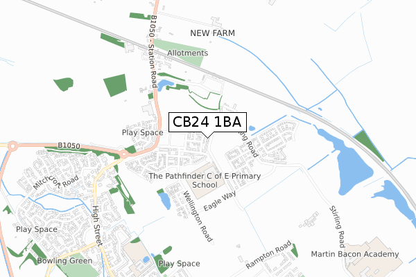 CB24 1BA map - small scale - OS Open Zoomstack (Ordnance Survey)