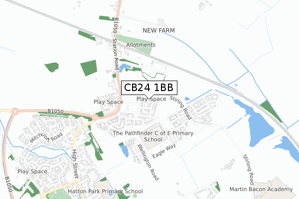 CB24 1BB map - small scale - OS Open Zoomstack (Ordnance Survey)