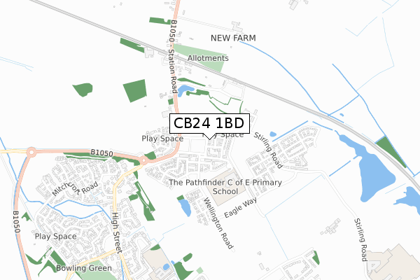 CB24 1BD map - small scale - OS Open Zoomstack (Ordnance Survey)