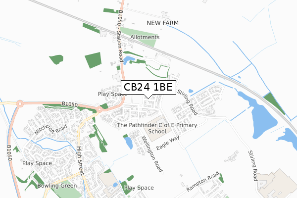 CB24 1BE map - small scale - OS Open Zoomstack (Ordnance Survey)