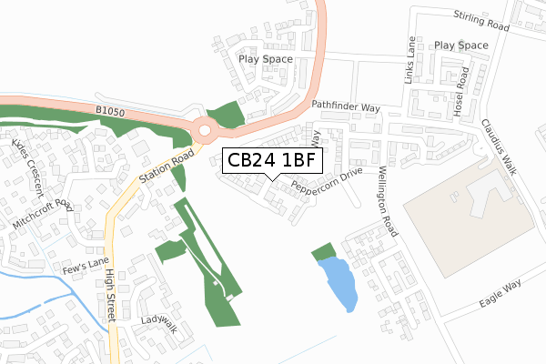 CB24 1BF map - large scale - OS Open Zoomstack (Ordnance Survey)