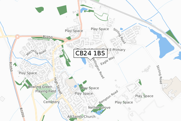 CB24 1BS map - small scale - OS Open Zoomstack (Ordnance Survey)