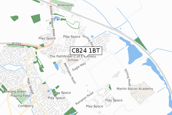 CB24 1BT map - small scale - OS Open Zoomstack (Ordnance Survey)