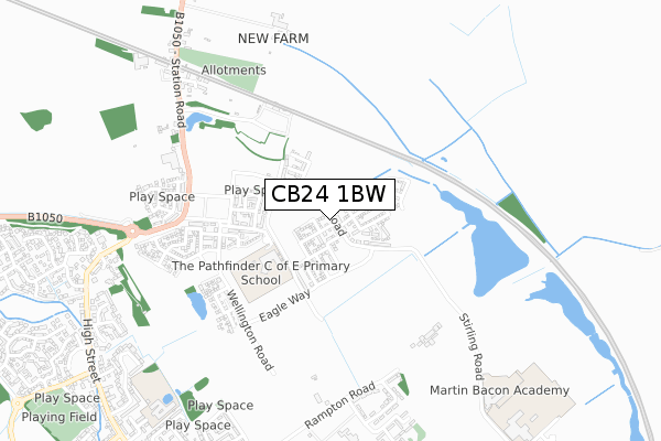 CB24 1BW map - small scale - OS Open Zoomstack (Ordnance Survey)