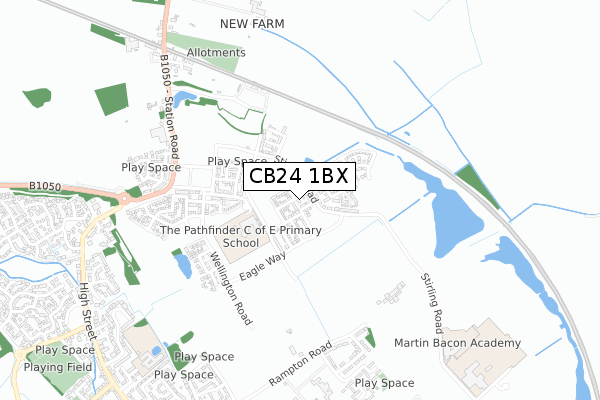 CB24 1BX map - small scale - OS Open Zoomstack (Ordnance Survey)