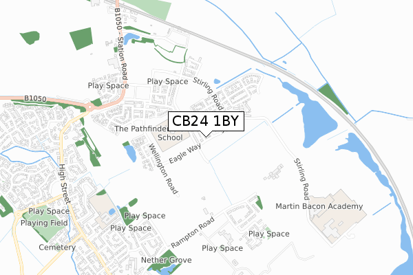 CB24 1BY map - small scale - OS Open Zoomstack (Ordnance Survey)