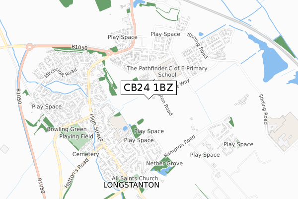CB24 1BZ map - small scale - OS Open Zoomstack (Ordnance Survey)