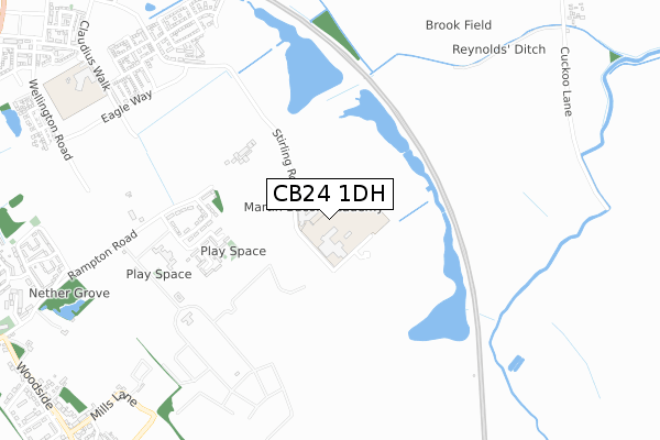 CB24 1DH map - small scale - OS Open Zoomstack (Ordnance Survey)