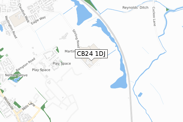 CB24 1DJ map - small scale - OS Open Zoomstack (Ordnance Survey)