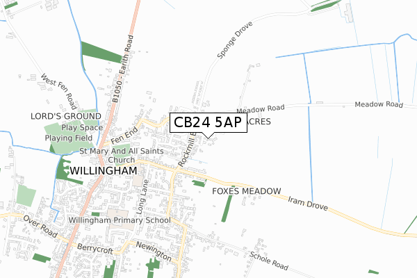 CB24 5AP map - small scale - OS Open Zoomstack (Ordnance Survey)