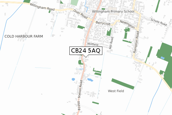 CB24 5AQ map - small scale - OS Open Zoomstack (Ordnance Survey)