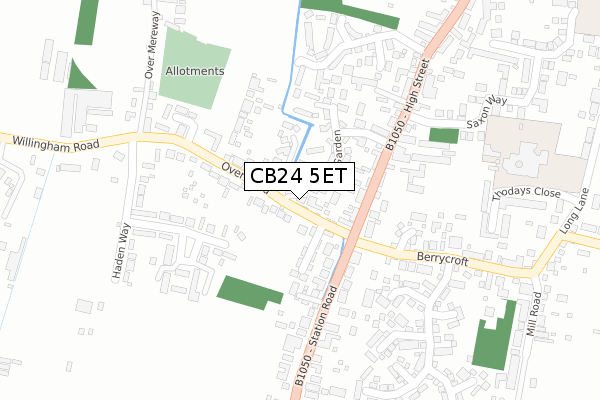 CB24 5ET map - large scale - OS Open Zoomstack (Ordnance Survey)