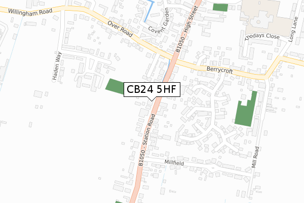 CB24 5HF map - large scale - OS Open Zoomstack (Ordnance Survey)