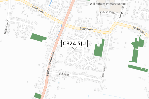 CB24 5JU map - large scale - OS Open Zoomstack (Ordnance Survey)
