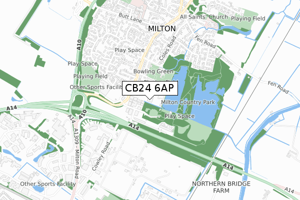 CB24 6AP map - small scale - OS Open Zoomstack (Ordnance Survey)