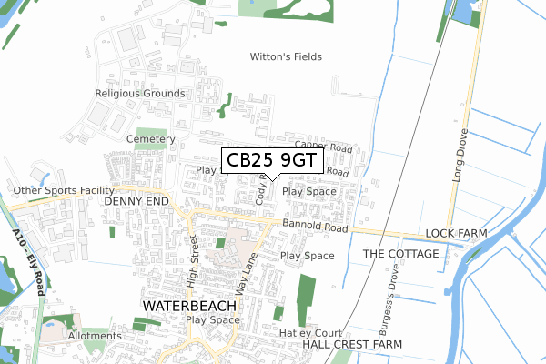 CB25 9GT map - small scale - OS Open Zoomstack (Ordnance Survey)