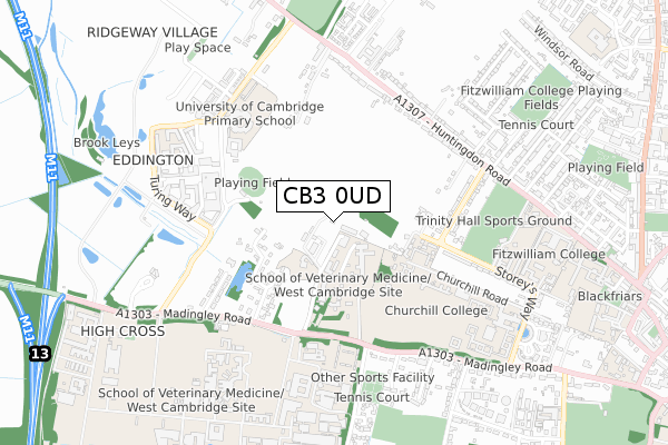 CB3 0UD map - small scale - OS Open Zoomstack (Ordnance Survey)
