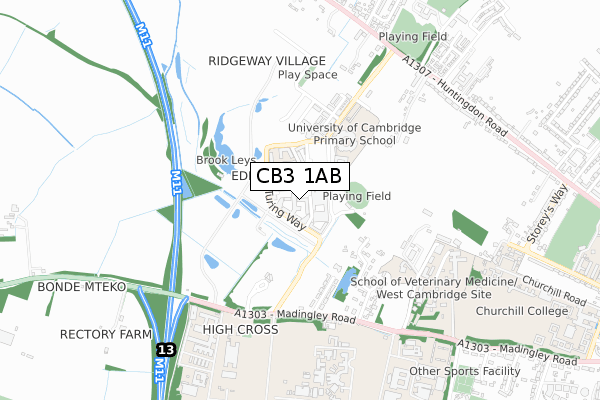 CB3 1AB map - small scale - OS Open Zoomstack (Ordnance Survey)