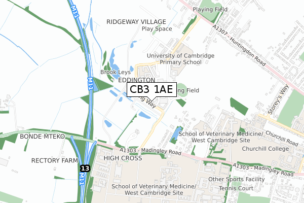 CB3 1AE map - small scale - OS Open Zoomstack (Ordnance Survey)