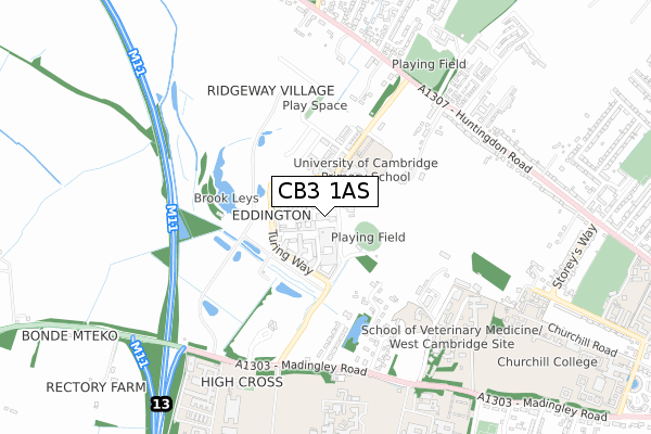 CB3 1AS map - small scale - OS Open Zoomstack (Ordnance Survey)